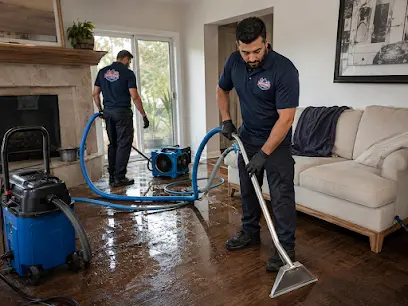 Water damage restoration crew drying a flooded Calabasas, CA home